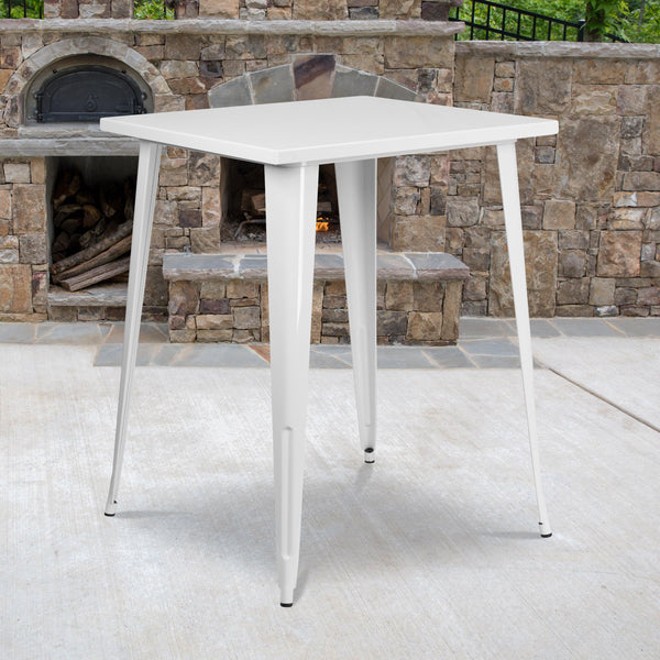 White |#| 31.5inch Square White Metal Indoor-Outdoor Bar Height Table - Café Table