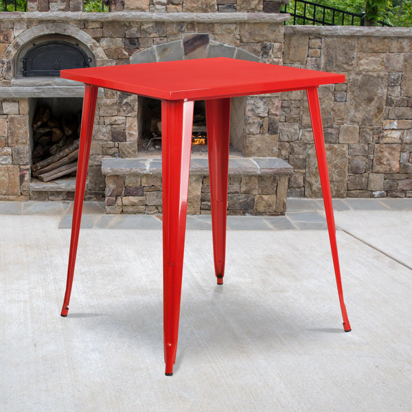 Red |#| 31.5inch Square Red Metal Indoor-Outdoor Bar Height Table - Café Table