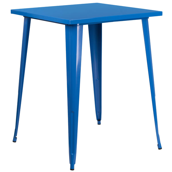 Blue |#| 31.5inch Square Blue Metal Indoor-Outdoor Bar Height Table - Café Table