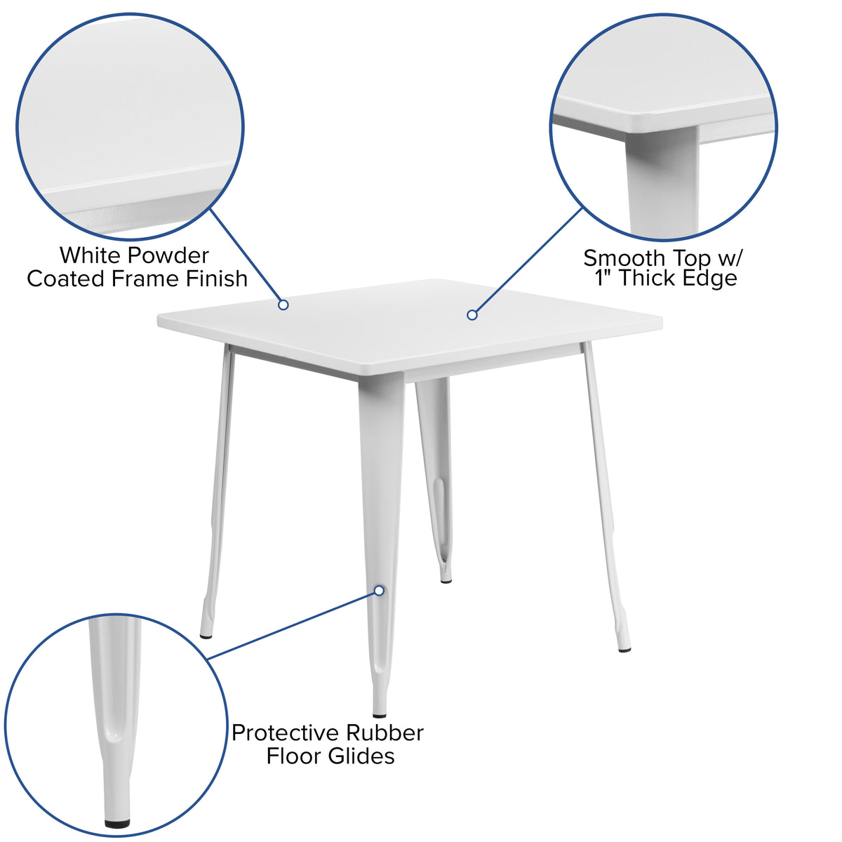 White |#| 31.5inch Square White Metal Indoor-Outdoor Table - Hospitality Furniture