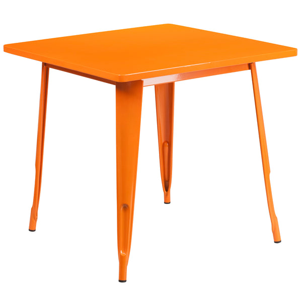 Orange |#| 31.5inch Square Orange Metal Indoor-Outdoor Table - Hospitality Furniture
