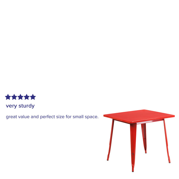 Red |#| 31.5inch Square Red Metal Indoor-Outdoor Table - Hospitality Furniture