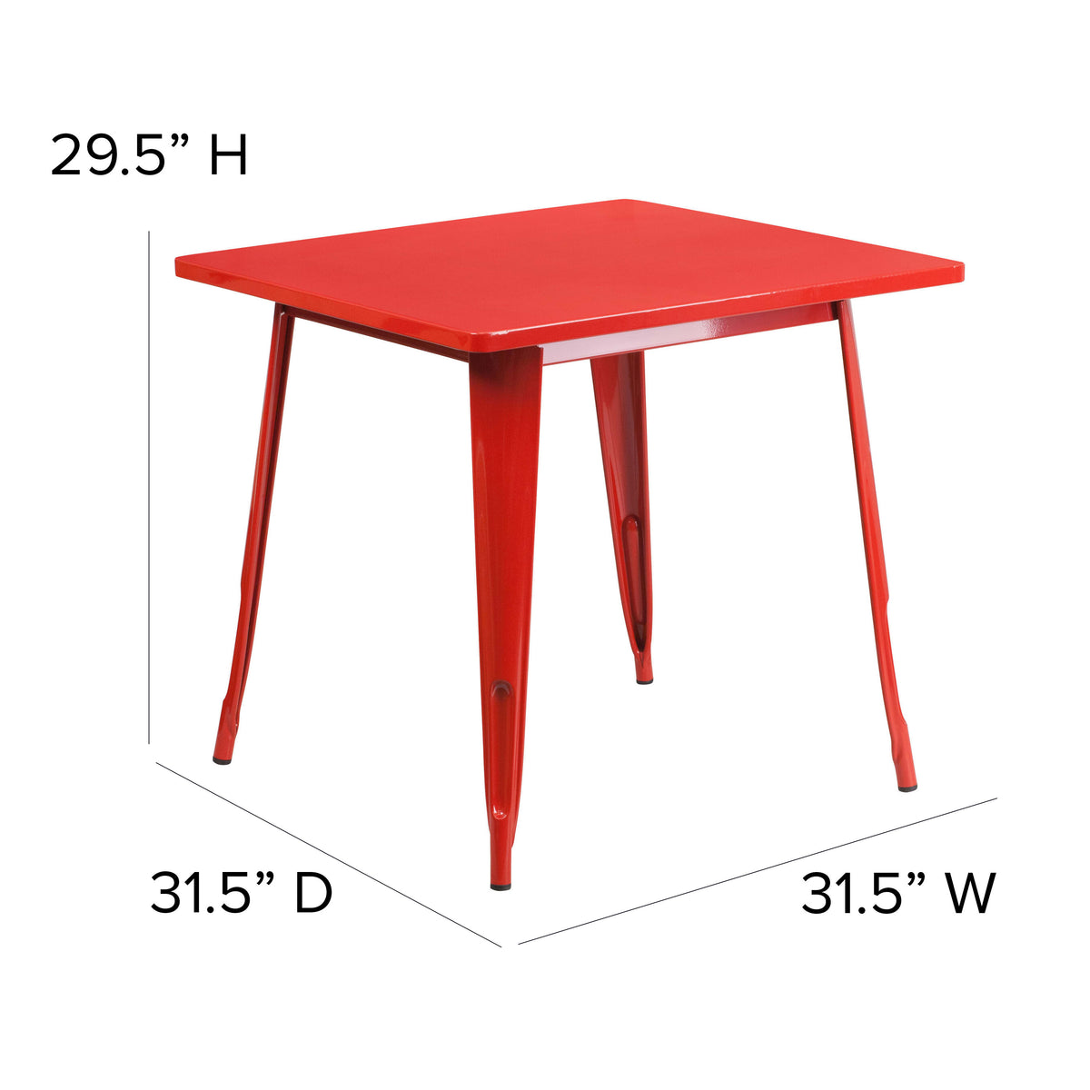 Red |#| 31.5inch Square Red Metal Indoor-Outdoor Table - Hospitality Furniture