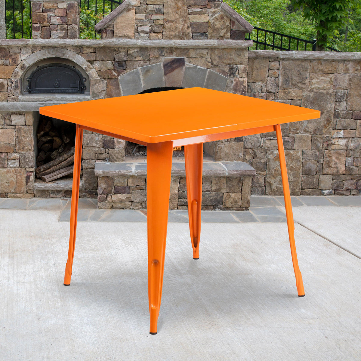 Orange |#| 31.5inch Square Orange Metal Indoor-Outdoor Table - Hospitality Furniture