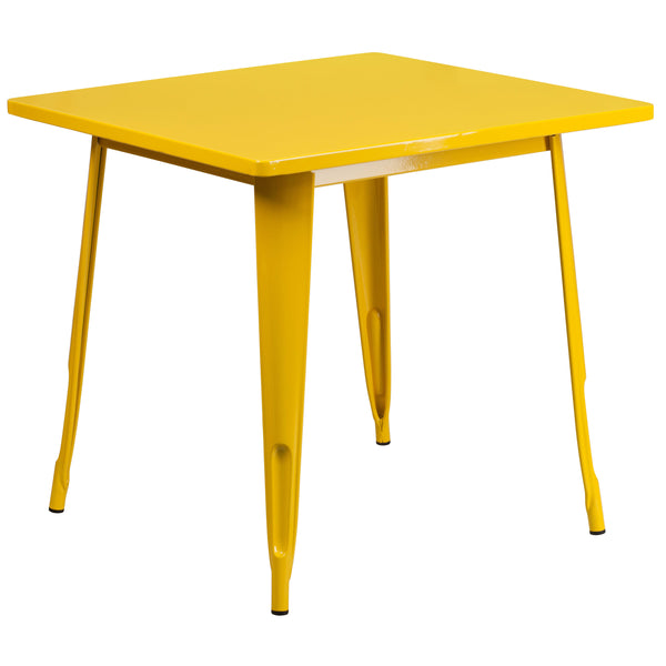 Yellow |#| 31.5inch Square Yellow Metal Indoor-Outdoor Table - Hospitality Furniture