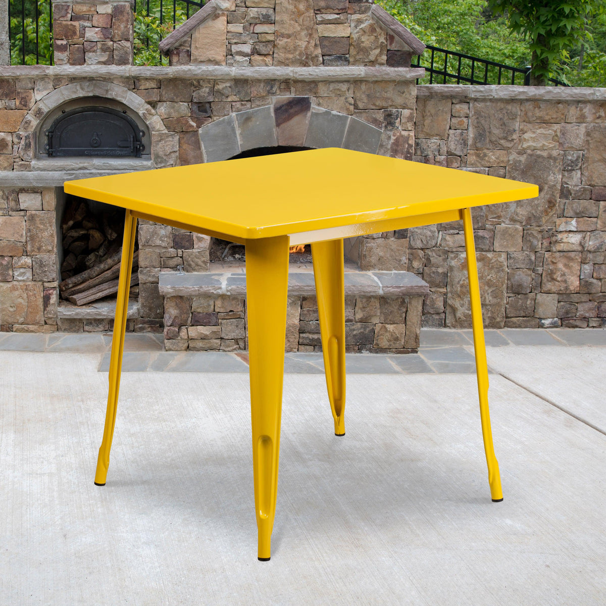 Yellow |#| 31.5inch Square Yellow Metal Indoor-Outdoor Table - Hospitality Furniture