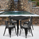 Black |#| 31.5inch Square Black Metal Indoor-Outdoor Table Set with 4 Arm Chairs
