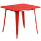 Red |#| 31.5inch Square Red Metal Indoor-Outdoor Table Set with 4 Arm Chairs