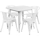 White |#| 31.5inch Square White Metal Indoor-Outdoor Table Set with 4 Arm Chairs