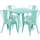 Mint Green |#| 31.5inch Square Mint Green Metal Indoor-Outdoor Table Set with 4 Stack Chairs