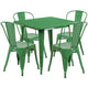Green |#| 31.5inch Square Green Metal Indoor-Outdoor Table Set with 4 Stack Chairs