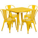 Yellow |#| 31.5inch Square Yellow Metal Indoor-Outdoor Table Set with 4 Stack Chairs