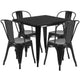 Black |#| 31.5inch Square Black Metal Indoor-Outdoor Table Set with 4 Stack Chairs