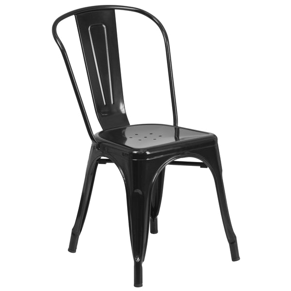 Black |#| 31.5inch Square Black Metal Indoor-Outdoor Table Set with 4 Stack Chairs
