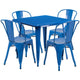 Blue |#| 31.5inch Square Blue Metal Indoor-Outdoor Table Set with 4 Stack Chairs