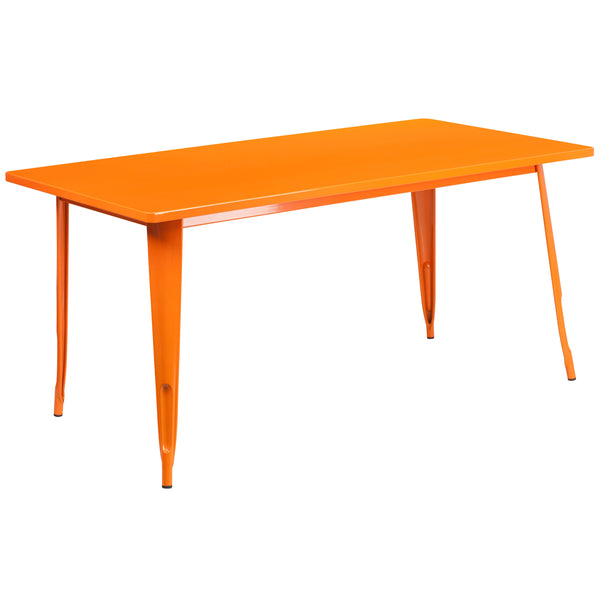 Orange |#| 31.5inch x 63inch Rectangular Orange Metal Indoor-Outdoor Table - Industrial Table