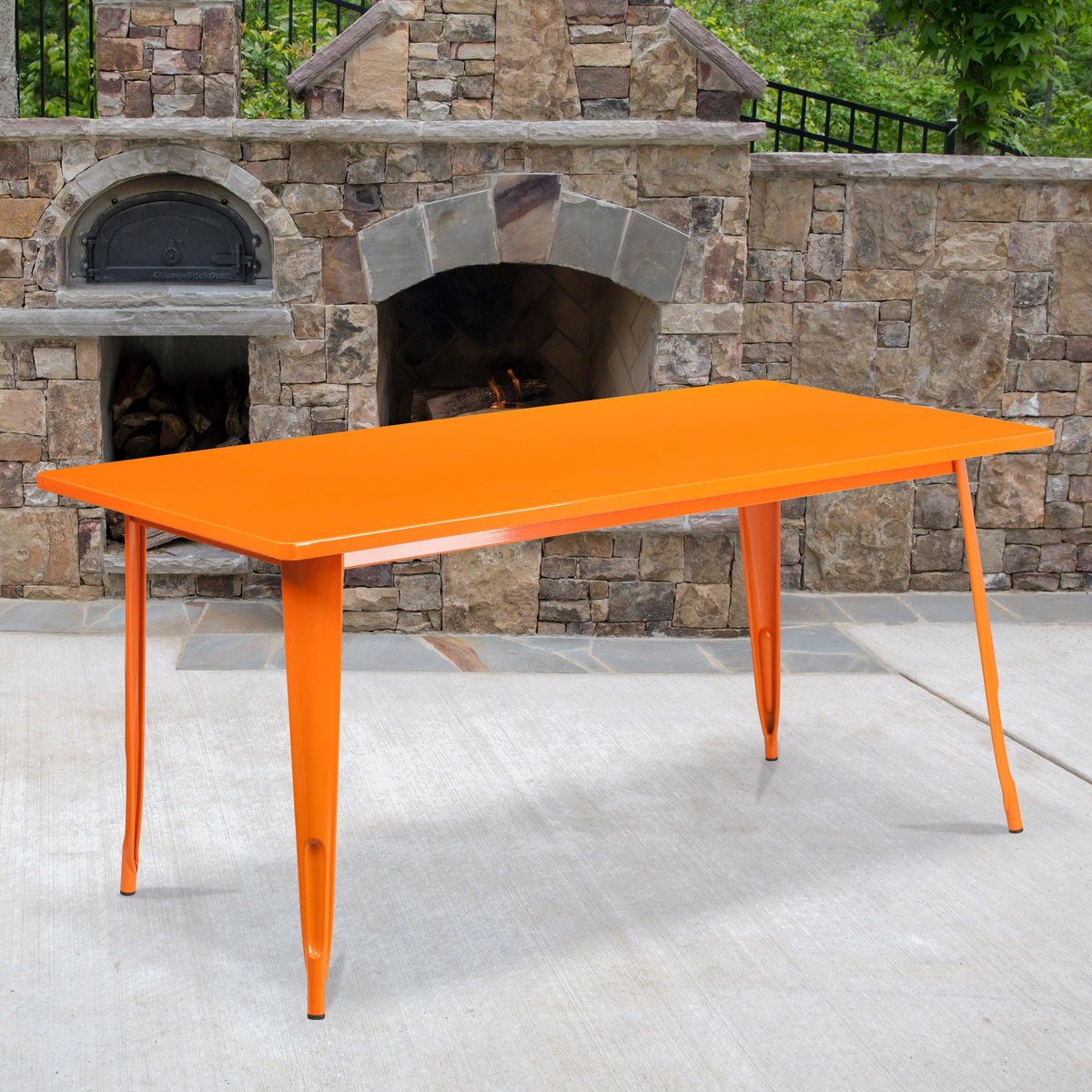 Orange |#| 31.5inch x 63inch Rectangular Orange Metal Indoor-Outdoor Table - Industrial Table