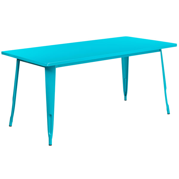 Crystal Teal-Blue |#| 31.5inch x 63inch Rectangular Teal-Blue Metal Indoor-Outdoor Table - Industrial Table