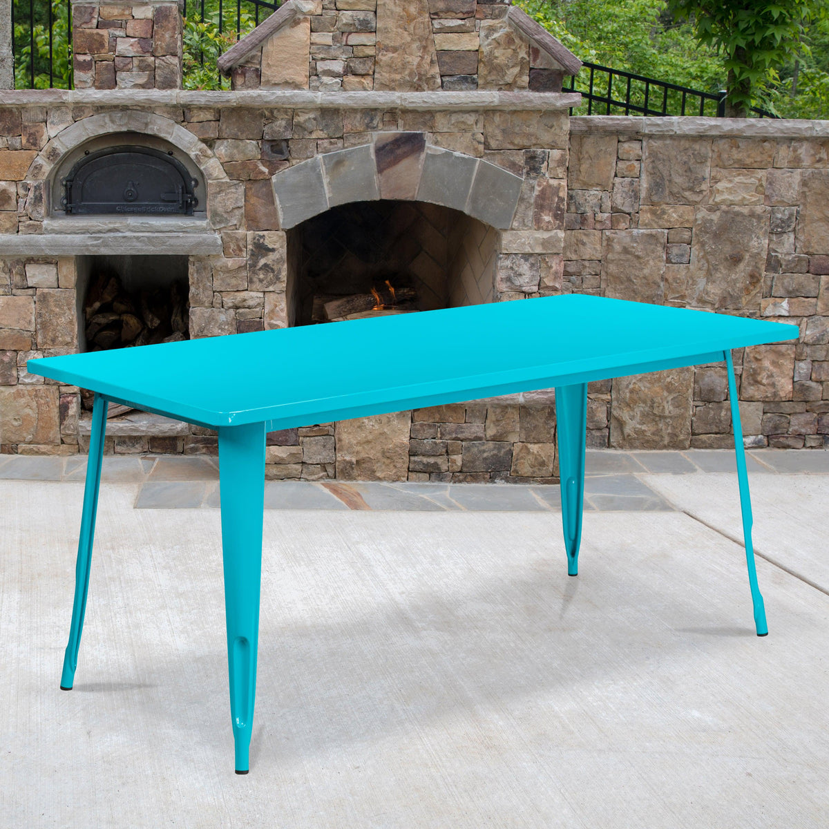 Crystal Teal-Blue |#| 31.5inch x 63inch Rectangular Teal-Blue Metal Indoor-Outdoor Table - Industrial Table