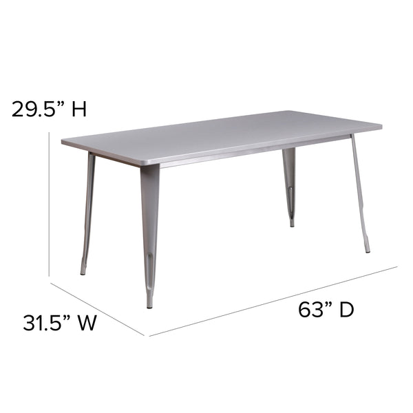 Red |#| 31.5inch x 63inch Rectangular Red Metal Indoor-Outdoor Table - Industrial Table