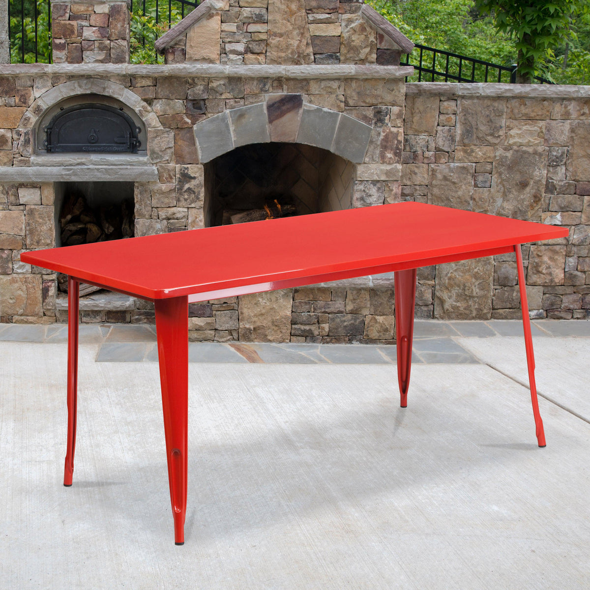 Red |#| 31.5inch x 63inch Rectangular Red Metal Indoor-Outdoor Table - Industrial Table
