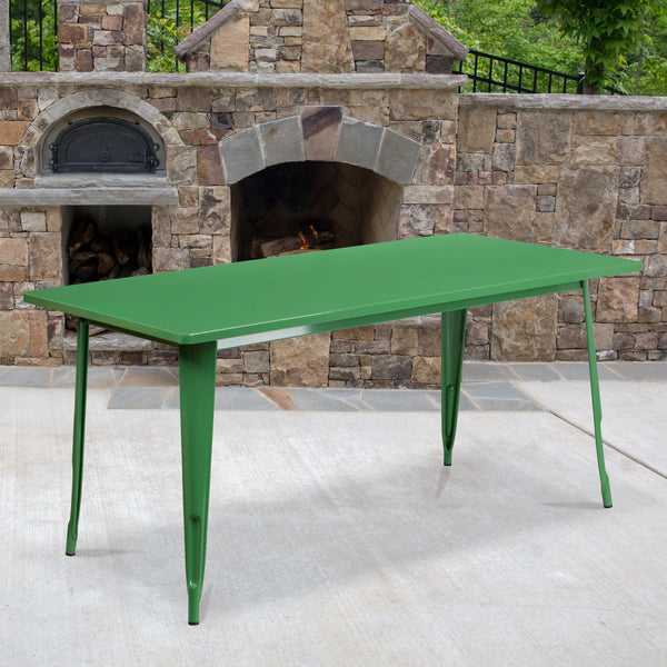 Green |#| 31.5inch x 63inch Rectangular Green Metal Indoor-Outdoor Table - Industrial Table