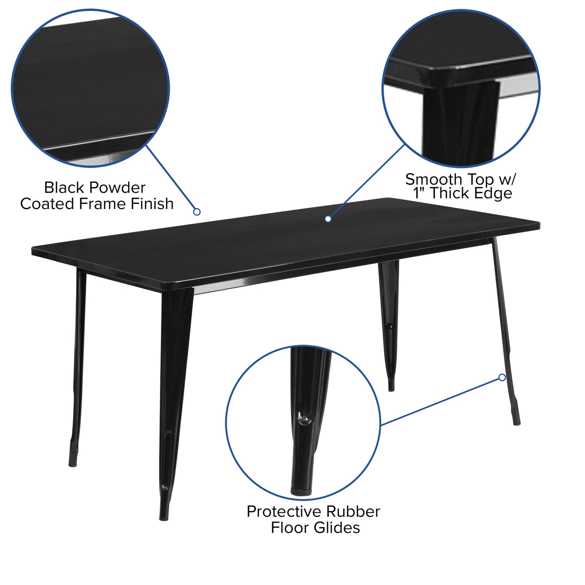 Black |#| 31.5inch x 63inch Rectangular Black Metal Indoor-Outdoor Table - Industrial Table