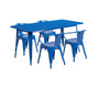 Blue |#| 31.5inch x 63inch Rectangular Blue Metal Indoor-Outdoor Table Set with 4 Arm Chairs