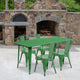Green |#| 31.5inch x 63inch Rectangular Green Metal Indoor-Outdoor Table Set w/ 4 Stack Chairs