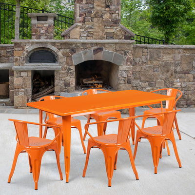 Commercial Grade 31.5" x 63" Rectangular Metal Indoor-Outdoor Table Set with 6 Arm Chairs - View 2