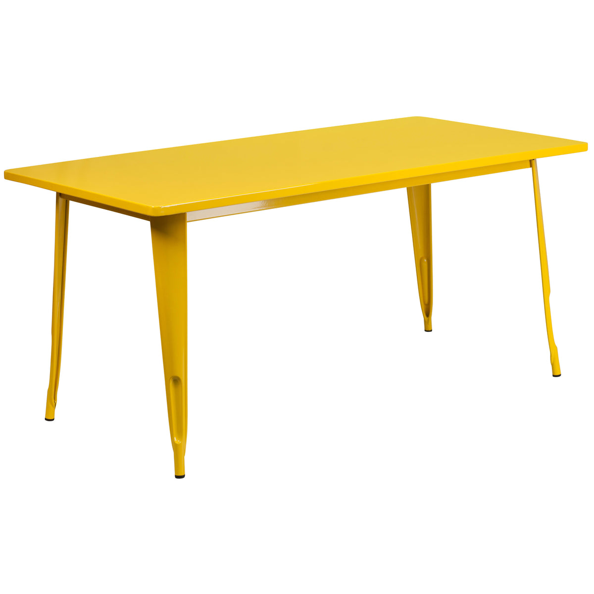 Yellow |#| 31.5inch x 63inch Rectangular Yellow Metal Indoor-Outdoor Table Set with 6 Arm Chairs