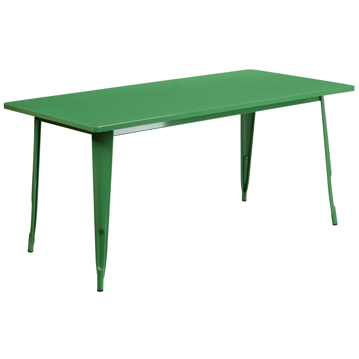 Green |#| 31.5inch x 63inch Rectangular Green Metal Indoor-Outdoor Table Set with 6 Arm Chairs