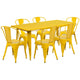 Yellow |#| 31.5inch x 63inch Rectangular Yellow Metal Indoor-Outdoor Table Set w/ 6 Stack Chairs