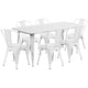 White |#| 31.5inch x 63inch Rectangular White Metal Indoor-Outdoor Table Set with 6 Stack Chairs
