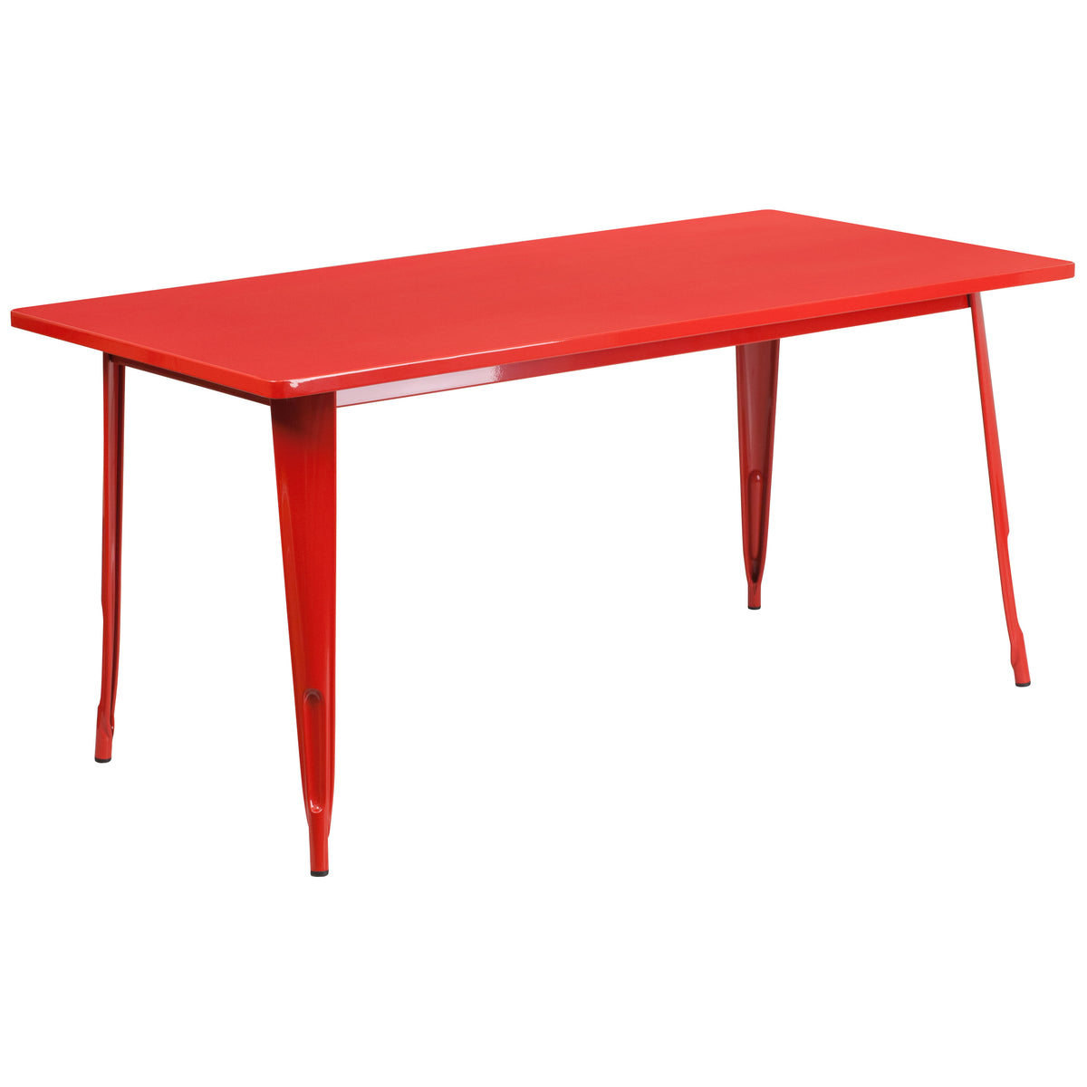 Red |#| 31.5inch x 63inch Rectangular Red Metal Indoor-Outdoor Table Set with 6 Stack Chairs