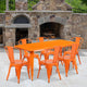 Orange |#| 31.5inch x 63inch Rectangular Orange Metal Indoor-Outdoor Table Set w/ 6 Stack Chairs