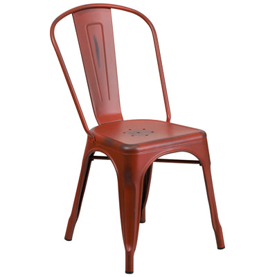 Commercial Grade Distressed Metal Indoor-Outdoor Stackable Chair - View 1