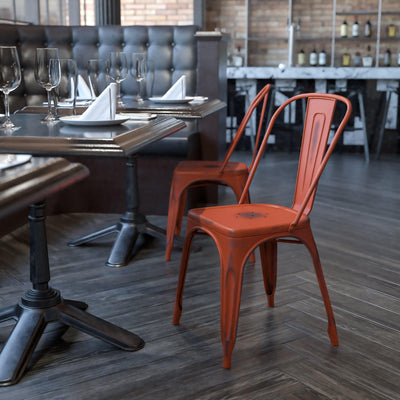 Commercial Grade Distressed Metal Indoor-Outdoor Stackable Chair - View 2