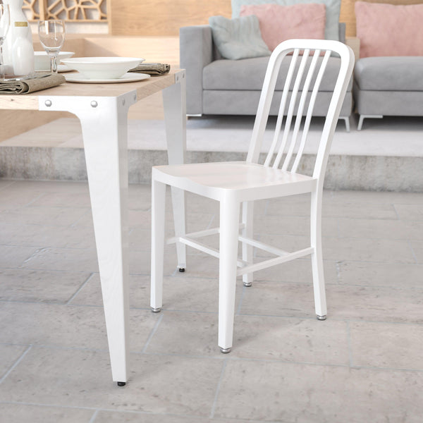 White |#| White Metal Indoor-Outdoor Chair - Kitchen Chair - Restaurant Seating