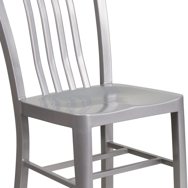 Silver |#| Silver Metal Indoor-Outdoor Chair - Kitchen Chair - Restaurant Seating