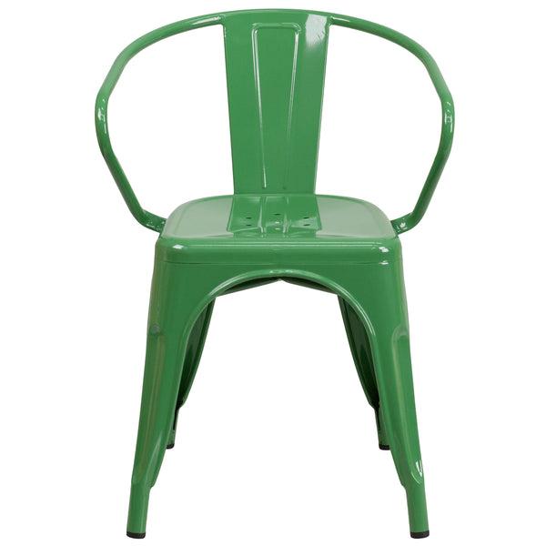 Green |#| Green Metal Indoor-Outdoor Chair with Arms - Restaurant Furniture