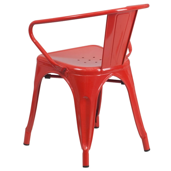 Red |#| Red Metal Indoor-Outdoor Chair with Arms - Restaurant Furniture