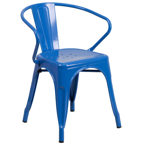 Blue |#| Blue Metal Indoor-Outdoor Chair with Arms - Restaurant Chair - Bistro Chair