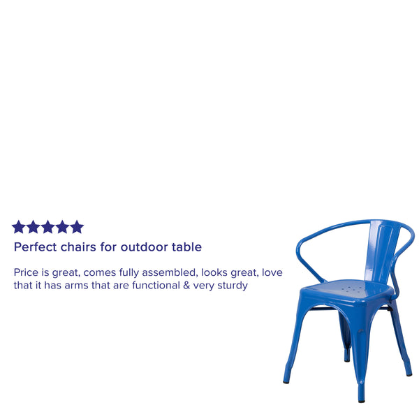 Blue |#| Blue Metal Indoor-Outdoor Chair with Arms - Restaurant Chair - Bistro Chair