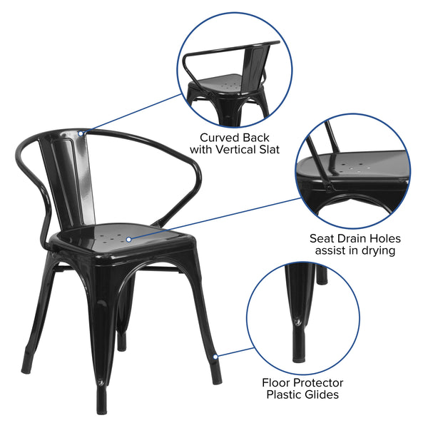 Black |#| Black Metal Indoor-Outdoor Chair with Arms - Restaurant Chair - Bistro Chair