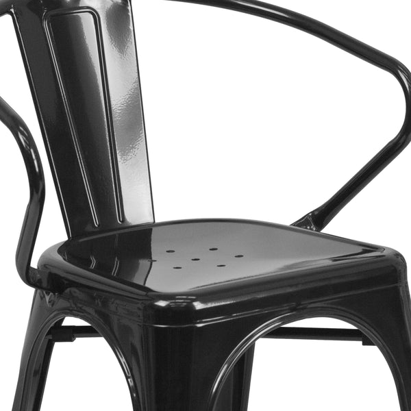 Black |#| Black Metal Indoor-Outdoor Chair with Arms - Restaurant Chair - Bistro Chair