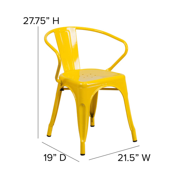 Yellow |#| Yellow Metal Indoor-Outdoor Chair with Arms - Restaurant Furniture