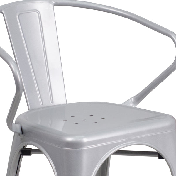 Silver |#| Silver Metal Indoor-Outdoor Chair with Arms - Restaurant Furniture