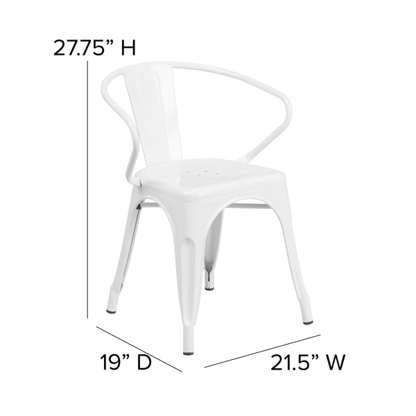 White |#| White Metal Indoor-Outdoor Chair with Arms - Restaurant Furniture