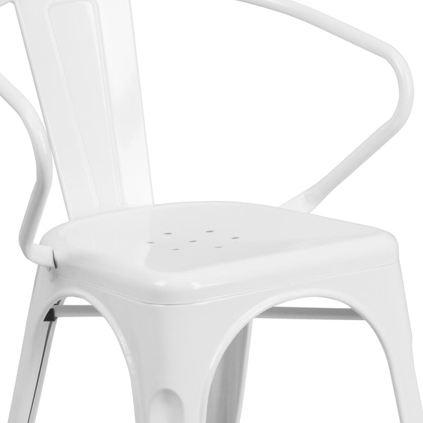 White |#| White Metal Indoor-Outdoor Chair with Arms - Restaurant Furniture